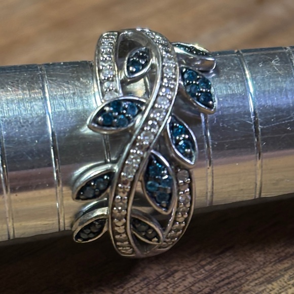 Blue spinel & CZ 925 Leaf Design Ring - Picture 5 of 6